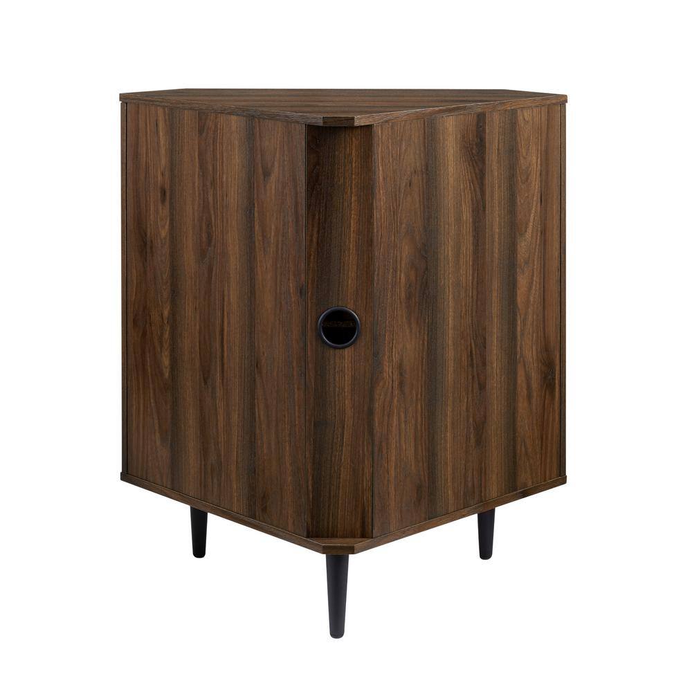 Welwick Designs Dark Walnut Wood Modern 2-Door Corner Accent Cabinet HD9098