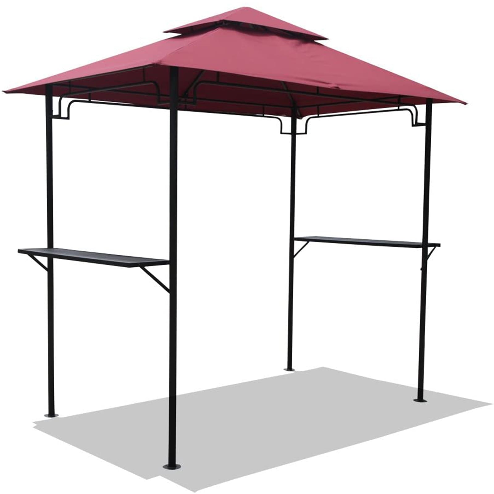 Grill Gazebo 8 x 5 Double Tiered Outdoor BBQ Grill Patio Canopy, Backyard Barbeque Tent with Extra Shelves, Red