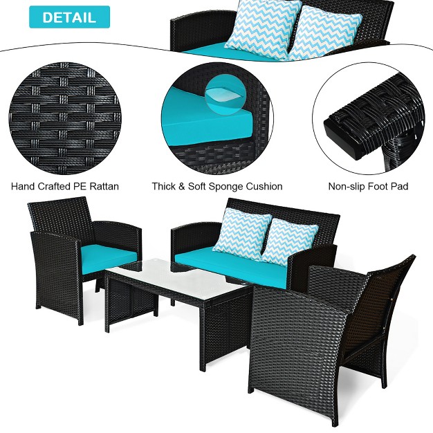 Costway 8pcs Patio Rattan Furniture Conversation Set Cushion Sofa Table Garden Turquoise navy black red