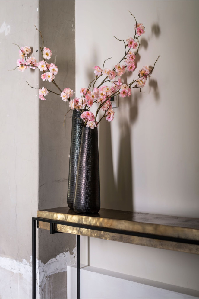 Champagne Gold Aluminum Console Table  OROA Calloway   Industrial   Console Tables   by Oroa   Distinctive Furniture  Houzz