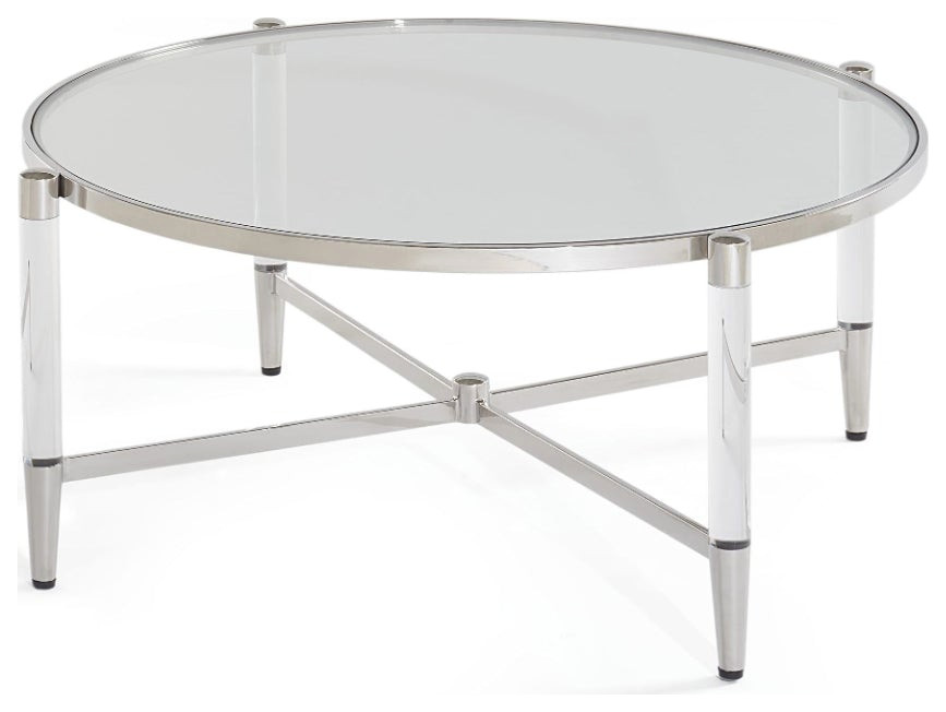 Modus Mariyln Glass Top and Steel Base Round Coffee Table in White   Contemporary   Coffee Tables   by AMOC  Houzz