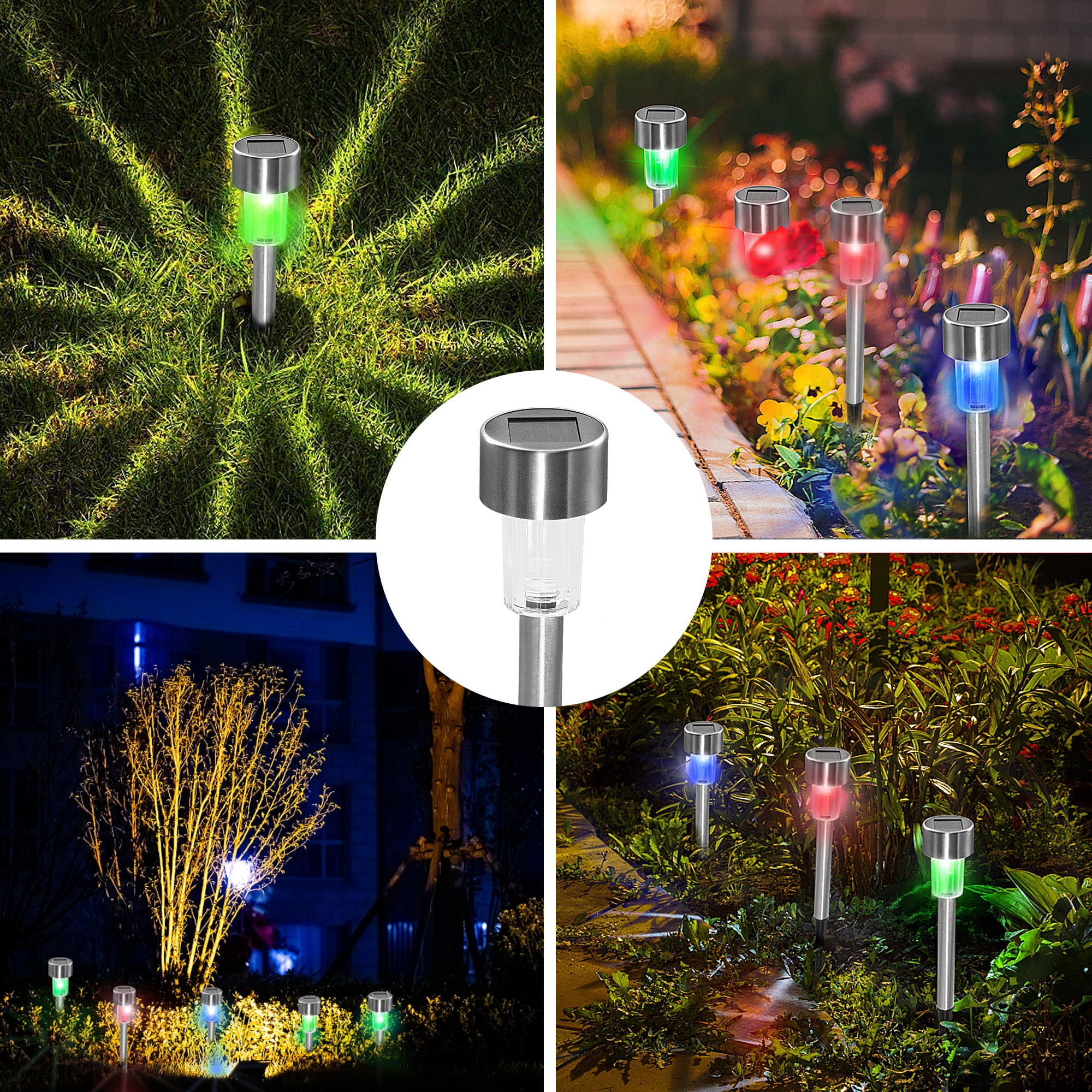 TOANEL 24PCS Solar Lights Outdoor Solar Landscape Light Pathway Light LED Lawn Lamp Seal Stainless Steel Sidwalk Lights Solar Powered Garden Lights for Patio Path Garden Decor (RGB Light)