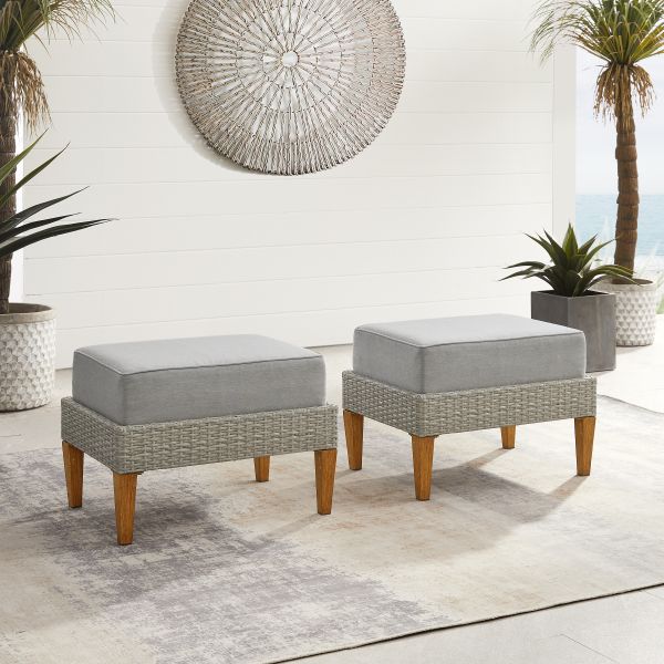 Capella 2Pc Outdoor Wicker Ottoman Set