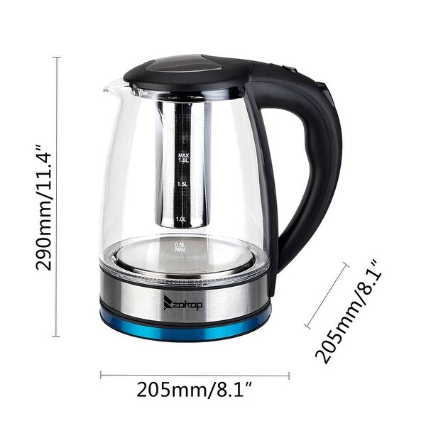 1500W 1.8L Electric Kettle Water Heater， Glass Tea， Coffee Pot， Auto Shut-Off