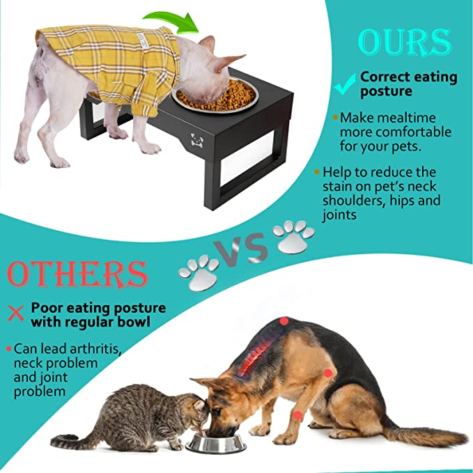 FORDOG Elevated Dog Bowls, Stainless Steel Raised Dog Bowls Adjustable to 3 Heights, 2.75", 7.5", 10.5'', for Medium & Large Sized Dogs, with 2 Stainless Steel Dog Bowls for Food & Water