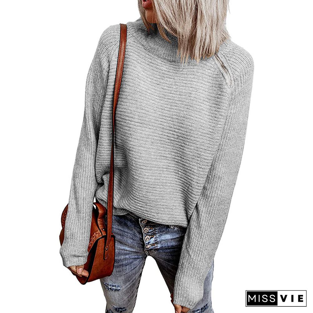 sweater solid color zip knit top