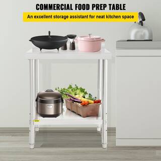 VEVOR Stainless Steel Prep Table 30 x 24 x 35 in. Heavy Duty Metal Worktable with Adjustable Undershelf Kitchen Utility Tables BXGDBGZ3024353OTSV0