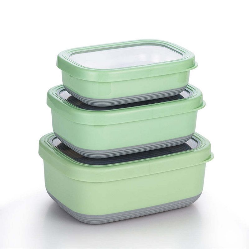 Lille Home Premium Leakproof Stainless Steel Food Containers/Bento Lunch Box With Anti-Slip Exterior， Set of 3， 470ML， 900ML， 1.4L