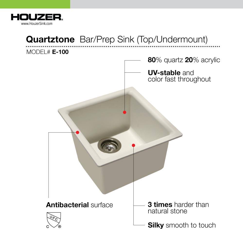 HOUZER Quartztone Granite Dual Mount 13 x 13 inch Single Bowl Bar Sink Black E-100 MIDNITE E-100 MIDNITE