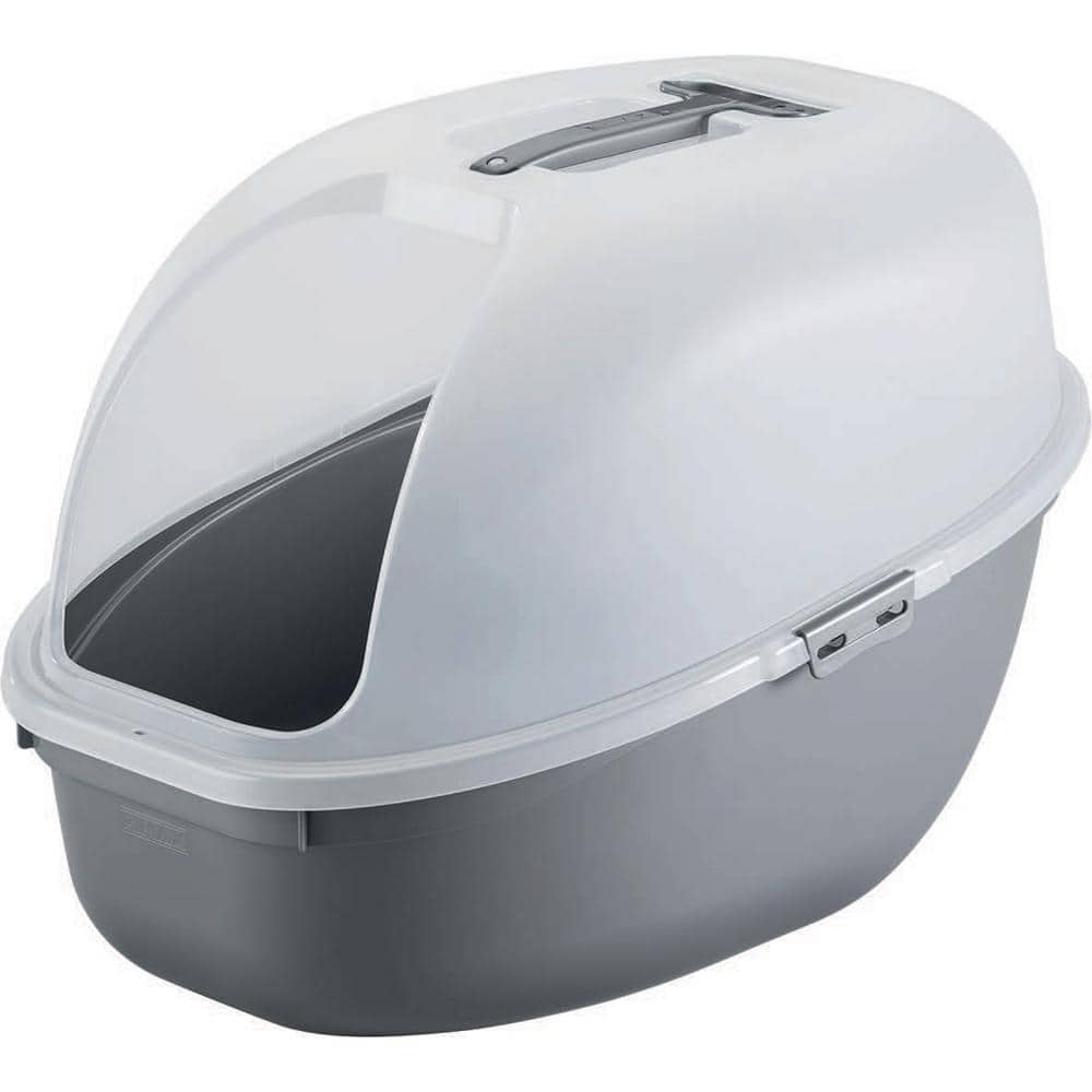 Rimax Plastic Hooded Cat Litter Box with Scoop in Light Gray and Metallic Gray 12051