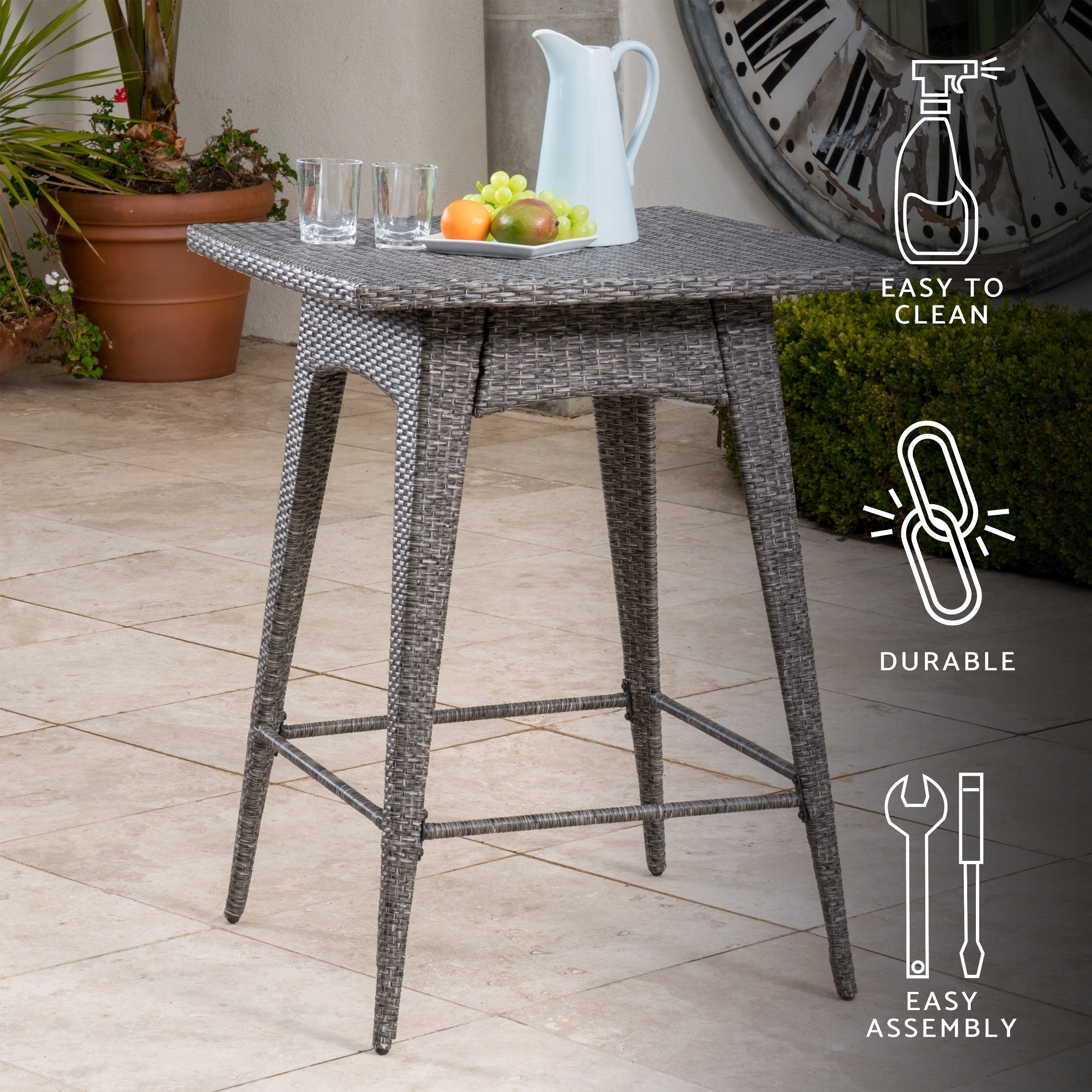 Budva Outdoor Gray Wicker Bar Table