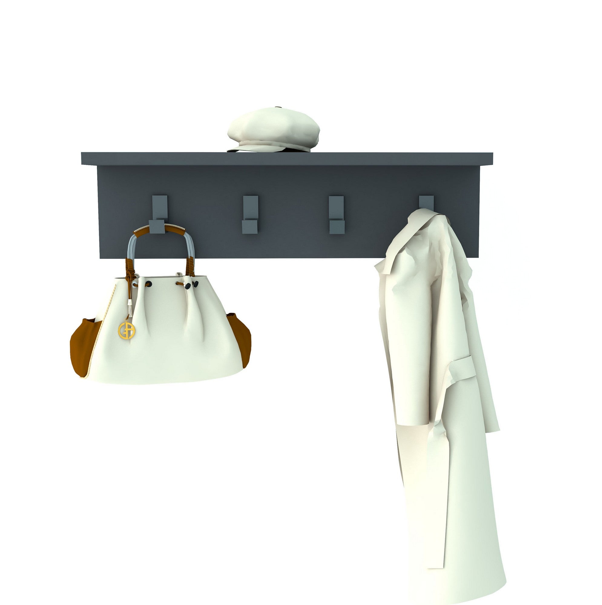 Wall Mounted Anthracite Coat Rack with 4 Hooks