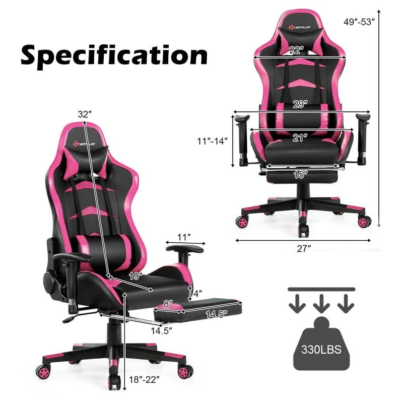 PU Leather Massage Gaming Chair with Footrest, Height Adjustable High Back Ergonomic Gamer Racing Recliner, Swivel PC Game Chair Office Chair