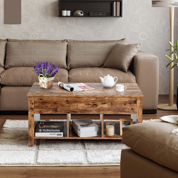 Lift Top Coffee Table， Modern Retro Central Table with Storage Shelf， Multifunctional Accent Table - as picture