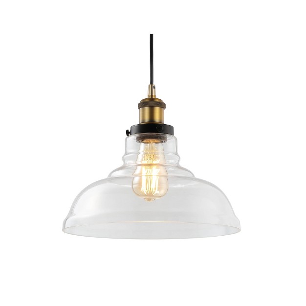 Metal glass Litchfield Farmhouse Pendant includes Energy Efficient Light Bulb Brass Jonathan Y