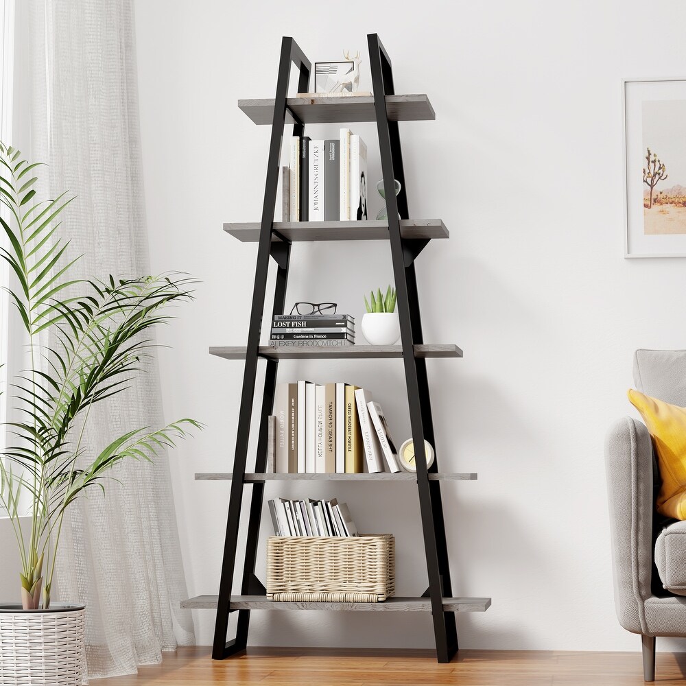 Bookshelf 5 Tier Industrial Wood