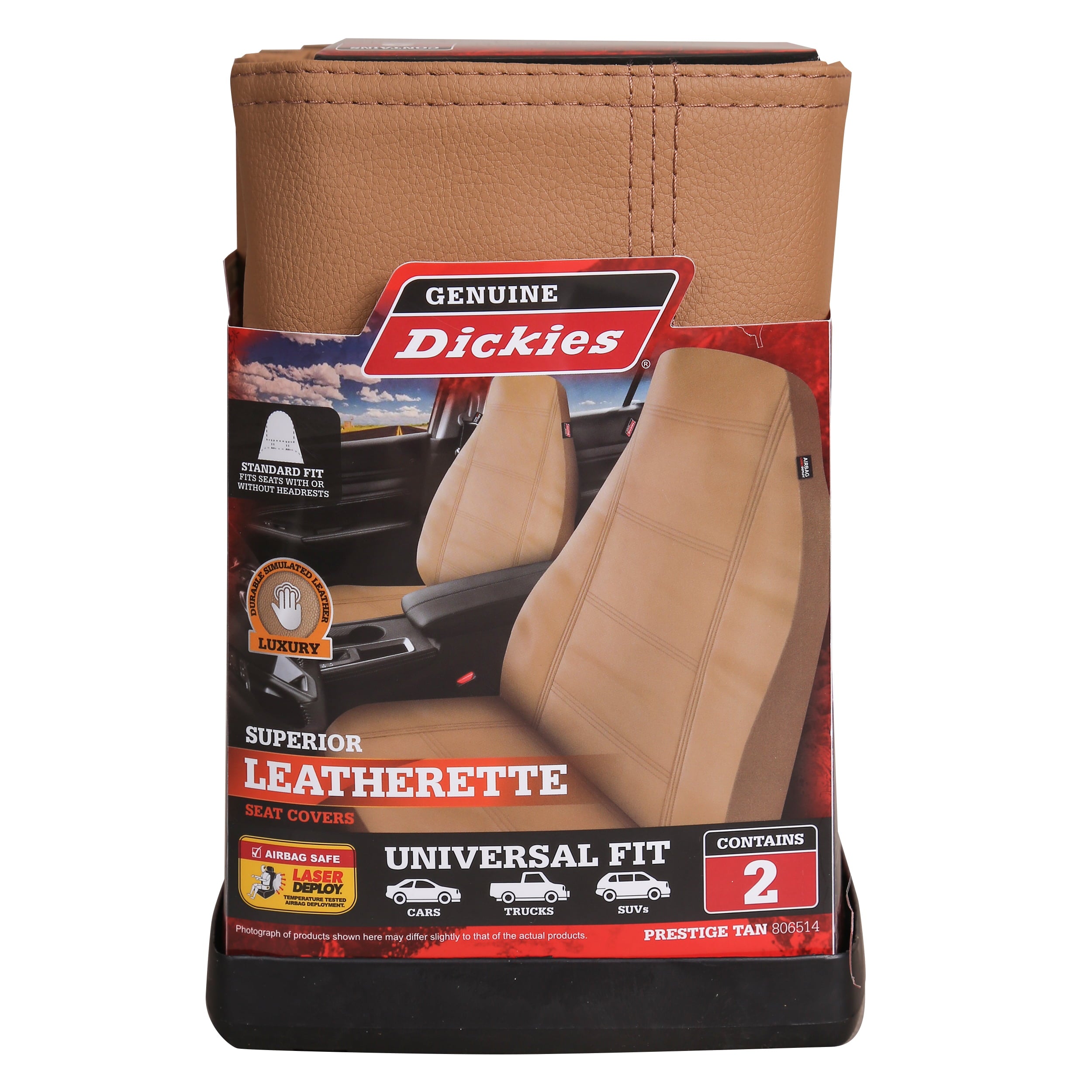 Genuine Dickies 2 Piece Prestige Front Car Seat Covers Vegan Leather Beige， 806514