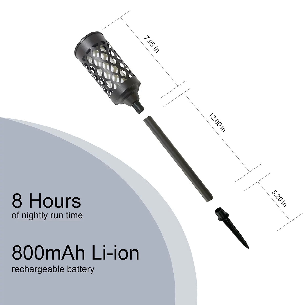 High End 20 lumen Solar Torch Light Die-cast Aluminum and Glass Construction Integrated Solar Panel (2-Pack)