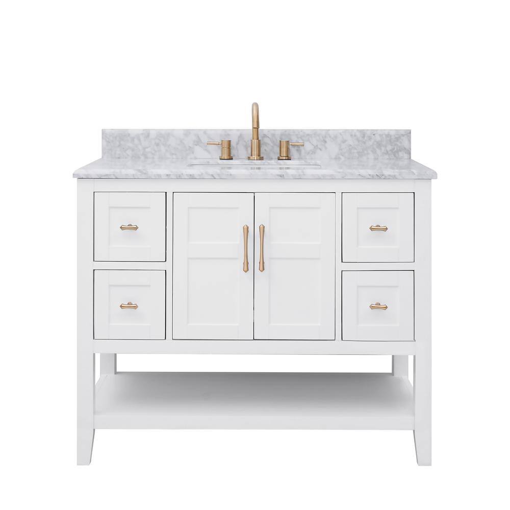 Home Decorators Collection Sturgess Open Shelf 43 in. W x 22. D x 35. H Vanity in White with White Marble Vanity Top 19111S-VS43C-WT