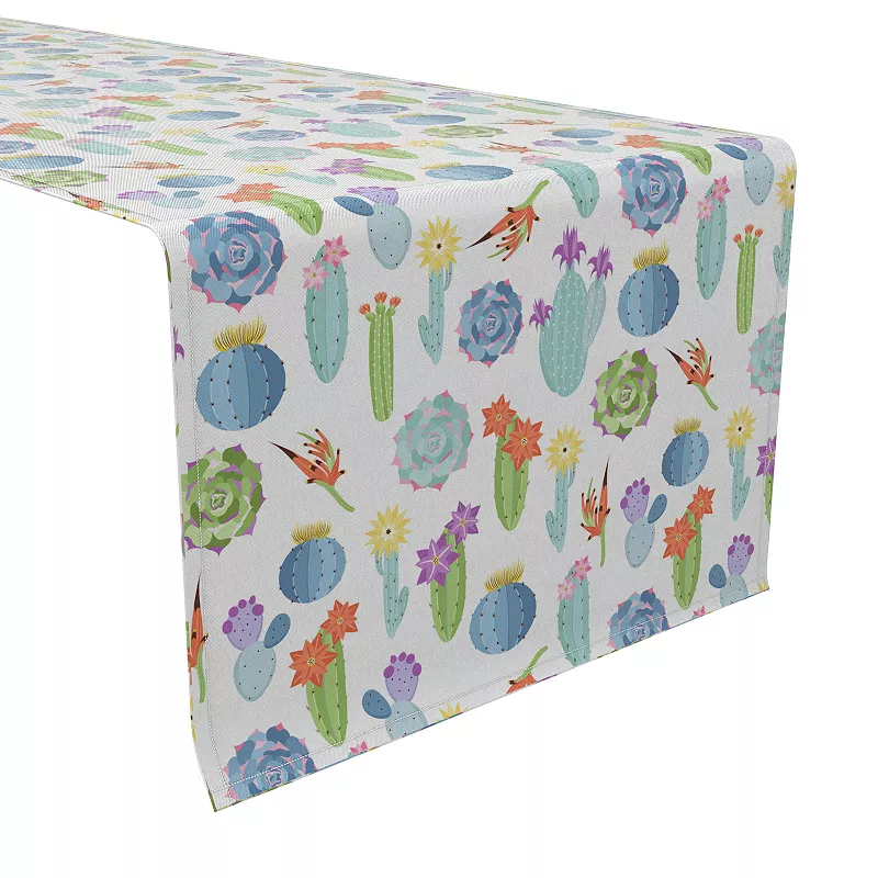 Table Runner， 100% Cotton， 16x90， Floral Cactus Garden