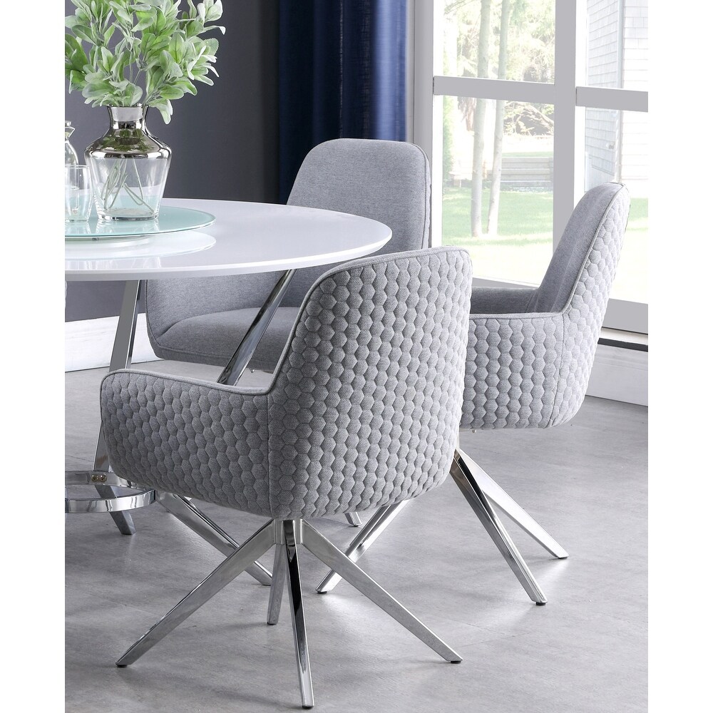 Contemporary Deisgn Light Grey Quilted Fabric Swivel Arm Chair