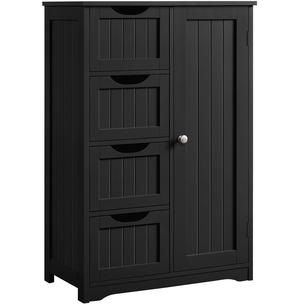 SMILE MART 4 Drawers Wooden Bathroom Floor Cabinet for Home, Black