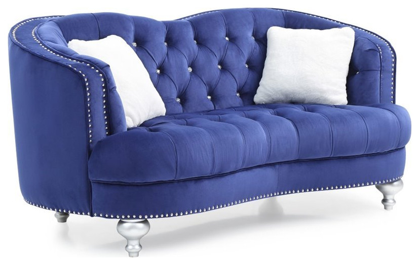 Glory Furniture Jewel Velvet Loveseat in Blue   Traditional   Loveseats   by Homesquare  Houzz