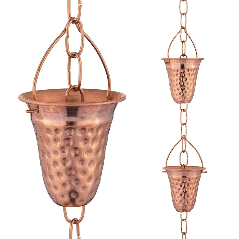 Copper Metal Hammered Bell Design Rain chain Garden suppliers for Home Outdoor Indoor decoration