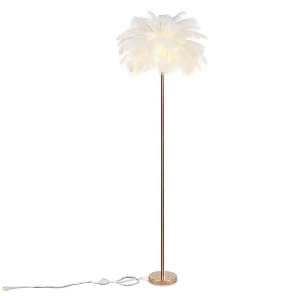 Gold and White Feather Tripod Table Lamp With Bulb