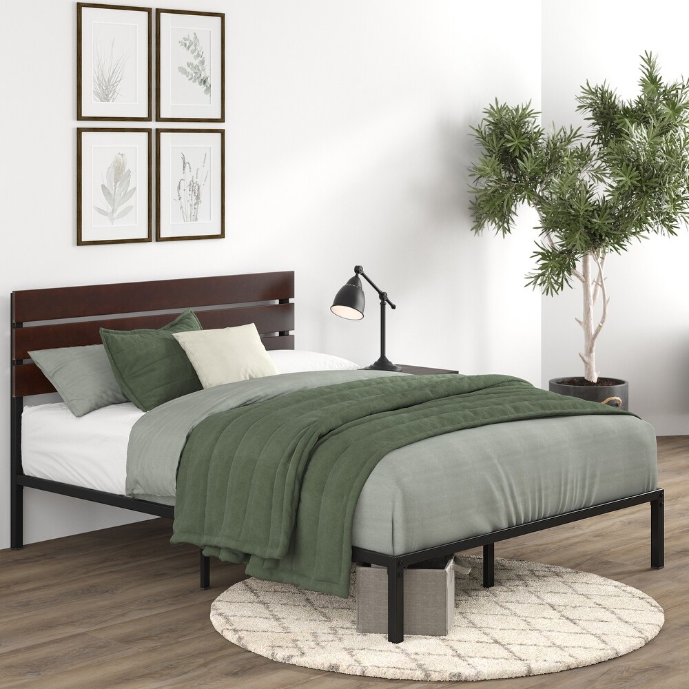 Priage by ZINUS Coffee Bean Bamboo and Metal Platform Bed Frame