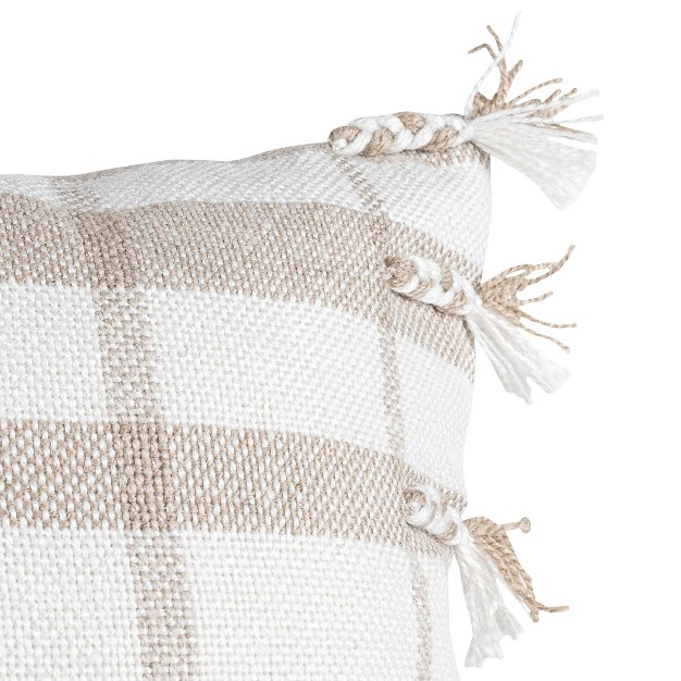 Taupe Wide Plaid 20x20 Hand Woven Filled Outdoor Pillow Foreside Home amp Garden