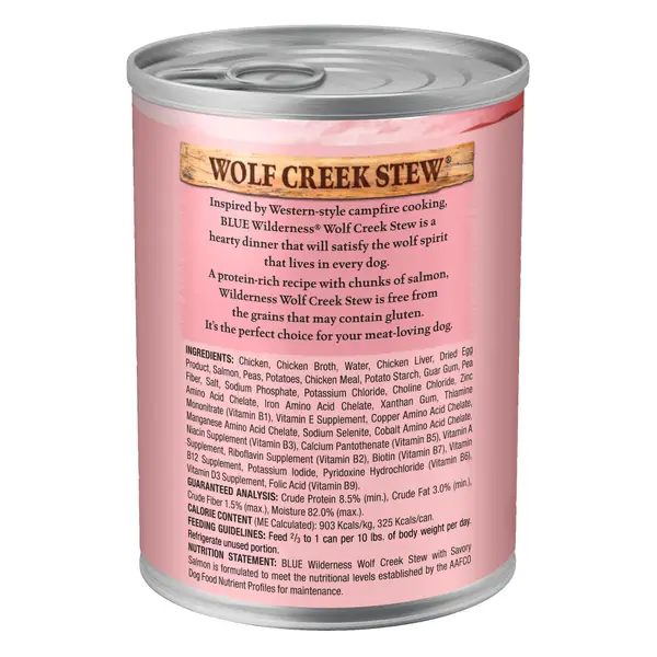 Blue Buffalo Wilderness 12.5 oz Wolf Creek Stew High Protein Salmon Stew in Gravy Wet Dog Food Can