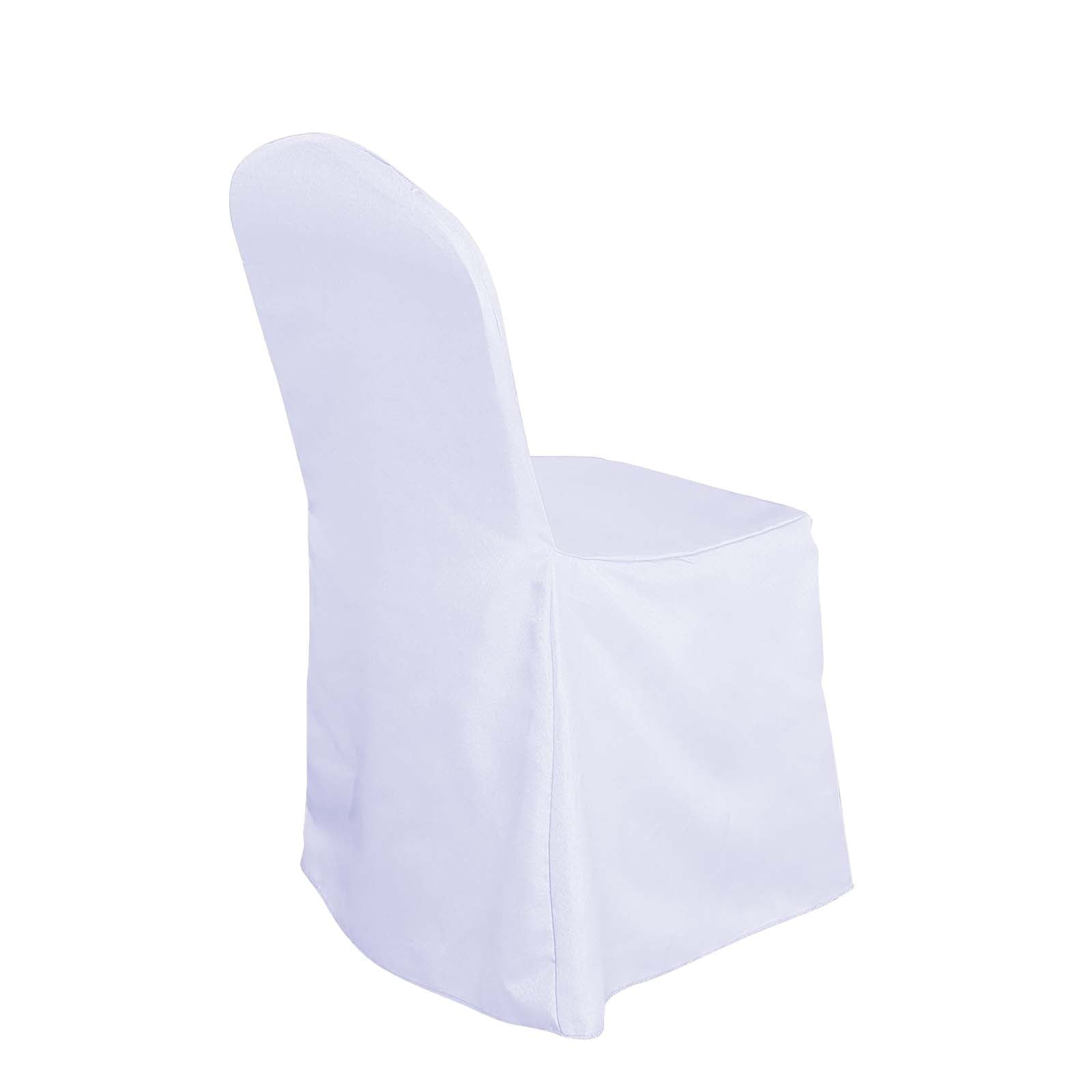 White Polyester Banquet Chair Cover, Reusable Stain Resistant Slip On Chair Cover