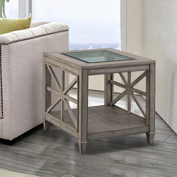 JASIWAY X-Base End Table with Tempered Glass Top