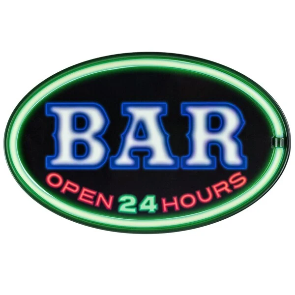 American Art Decor Bar Open 24 Hours Oval Shaped LED Light Up Sign Wall Decor for Man Cave Bar Garage