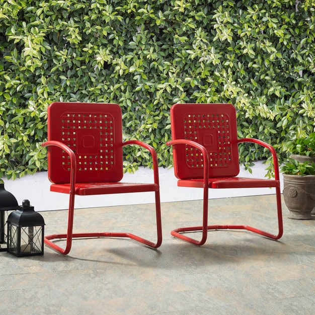 2pk Bates Outdoor Steel Arm Chairs Red Crosley