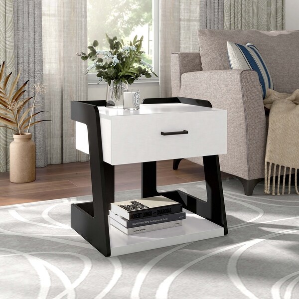 DH BASIC Modern 1-Drawer Bedside End Table by Denhour