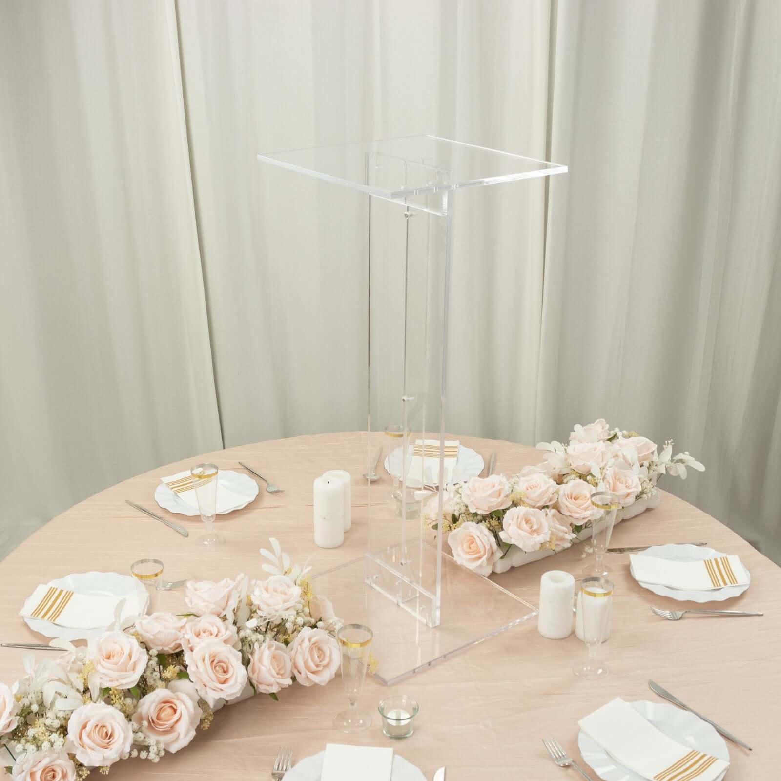 Heavy Duty Acrylic Wedding Display Stand with Square Bases, Clear Plexiglass Flower Pedestal Stand 10mm Thick Plate 32