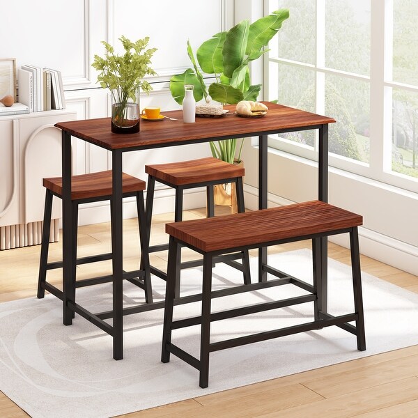 4-Piece Dining Table Set Industrial Wooden