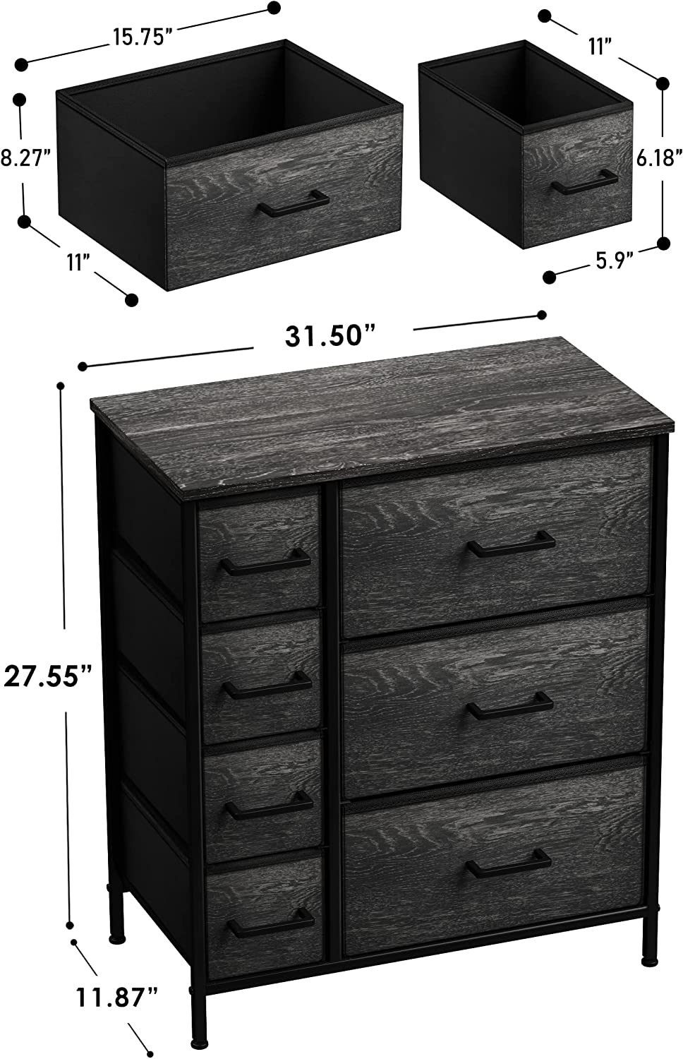 Sorbus Dresser with 7 Faux Wood Drawers - Storage Unit Organizer Chest for Clothes - Bedroom, Hallway, Living Room, Closet, & Dorm Furniture - Steel Frame, Wood Top, & Easy Pull Fabric Bins