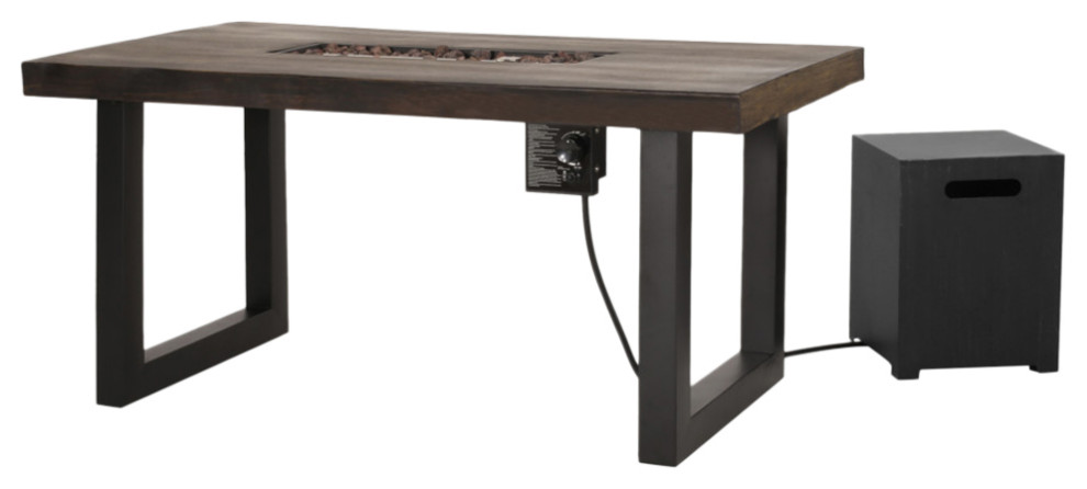 Collinston Outdoor 40 000 BTU Fire Pit Dining Table With Tank Holder   Industrial   Outdoor Dining Tables   by GDFStudio  Houzz