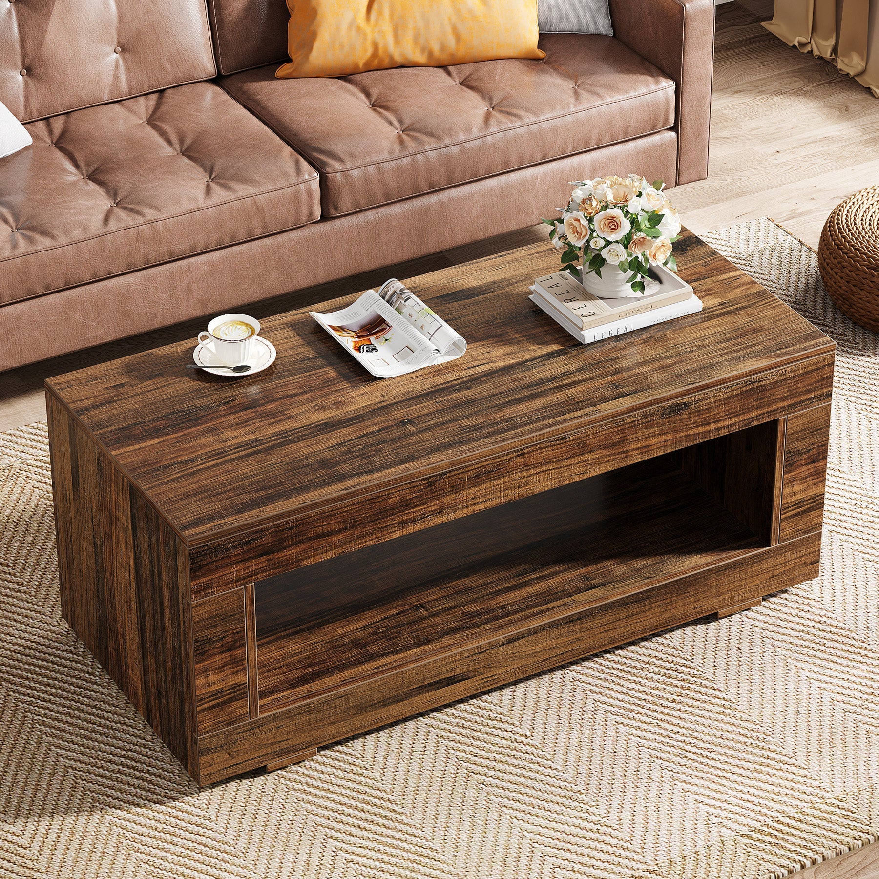 43 Coffee Table, Farmhouse Center Table With Storage