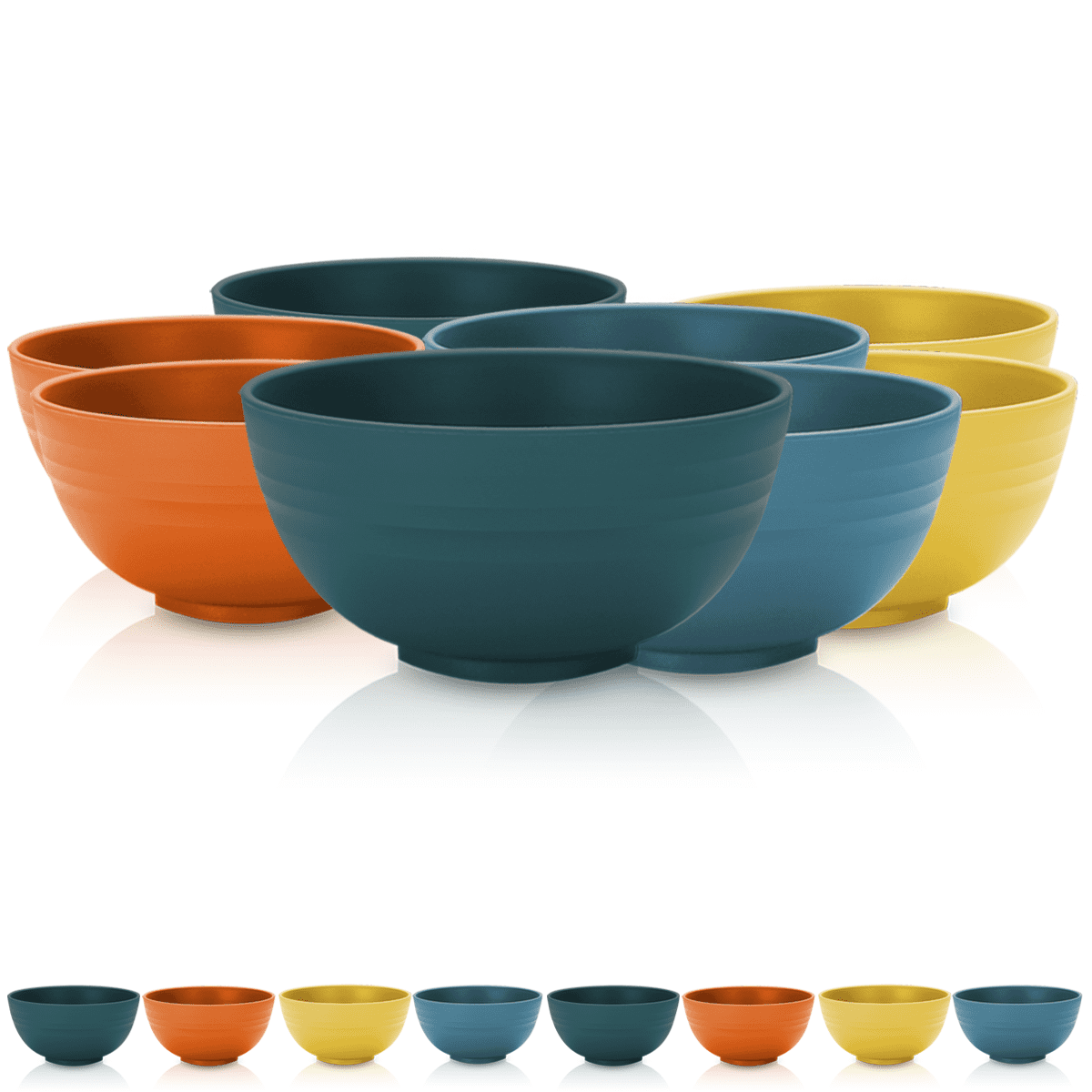 ReaNea Cereal Bowls 8 Pieces， Unbreakable And Reusable Light Weight Bowl For Rice Noodle Soup Snack Salad Fruit BPA Free ( Mutil Color)