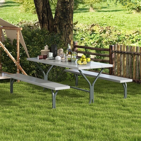 Costway 6 FT Picnic Table Bench Set Outdoor Dining Table and 2 Benches