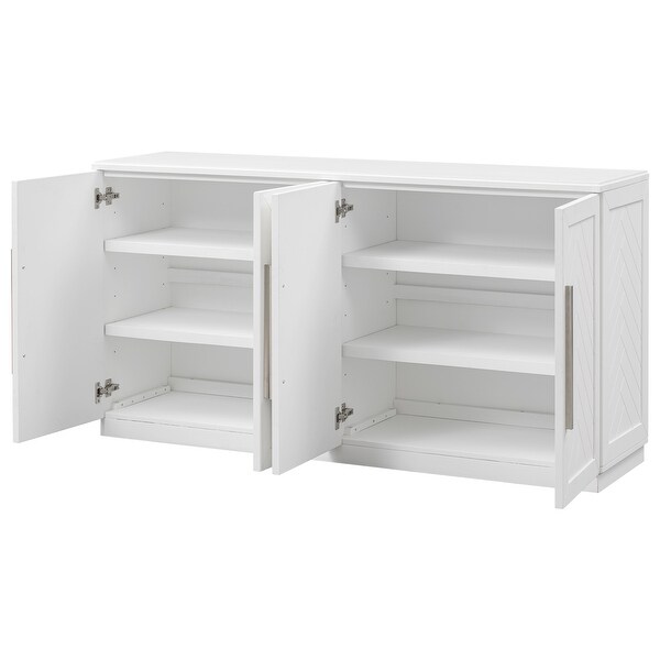 White Sideboard with Adjustable Shelves and Silver Handles