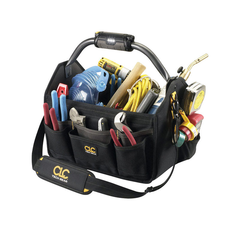 CLC Tech Gear 8.5 in. W X 11.5 in. H Polyester Lighted Tool Bag 22 pocket Black 1 pc