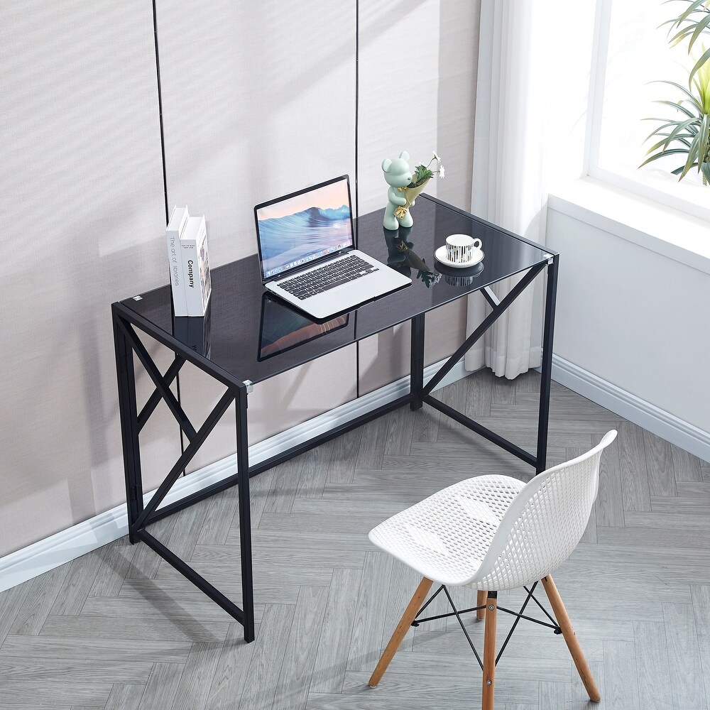 Tempered Clear Glass Computer Desk Laptop Desk Transparent Glass Laptop Table Small Study Desk Simple Style Writing Desk