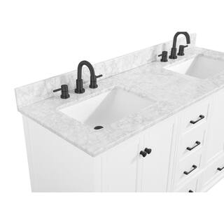 Home Decorators Collection Merryfield 61 in. W x 22 in. D x 35 in. H Freestanding Bath Vanity in White with Carrara White Marble Top 19112-VS61-WT