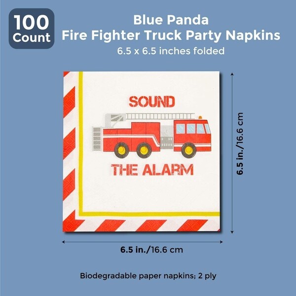 100 Pack Fire Fighter Truck Party Paper Napkins 6.5