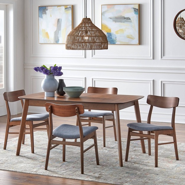 5pc Wave Rectangular Dining Set Walnut blue Buylateral